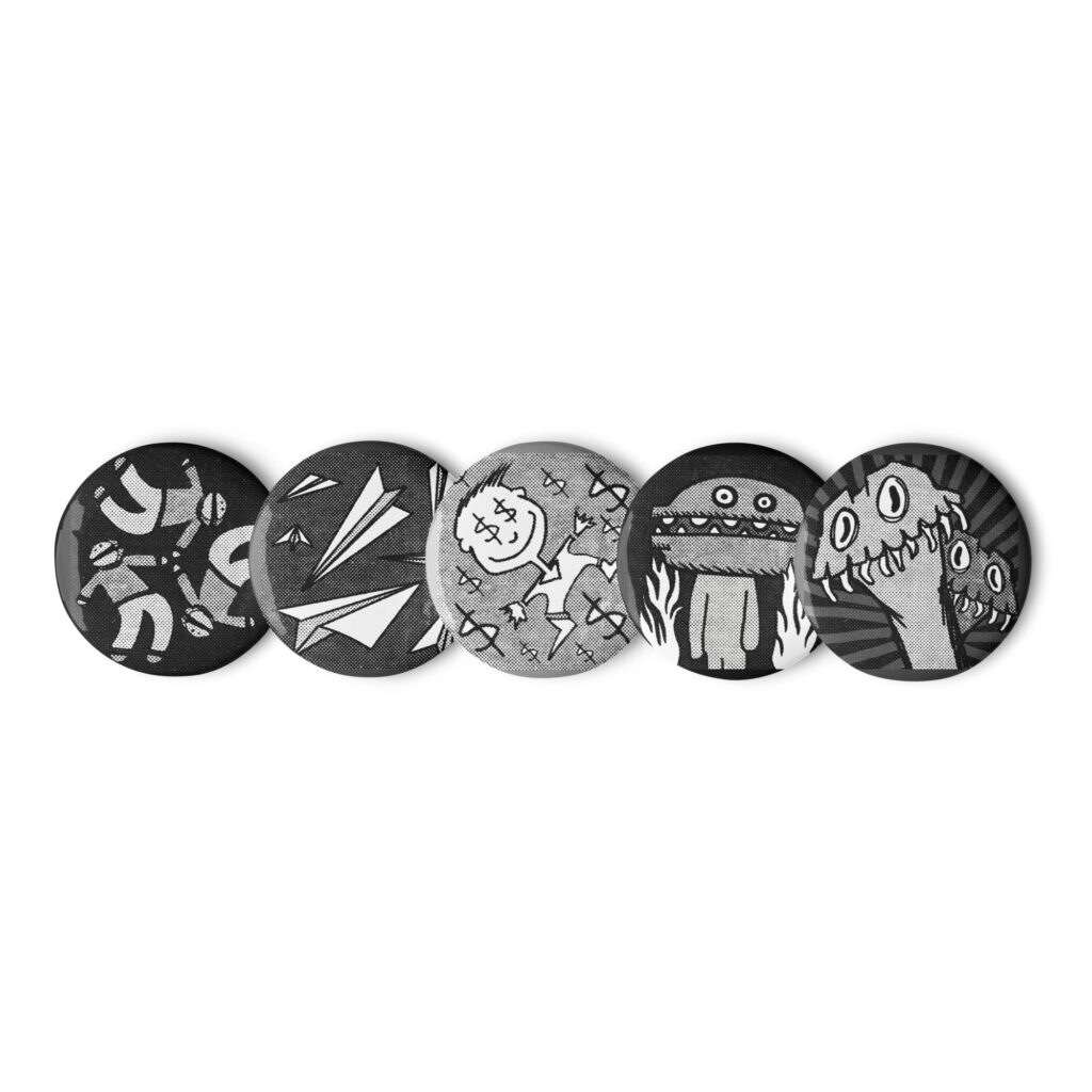 "Pixelton Pin Button Collection #2" by ELT! -- Set of pin 5 buttons